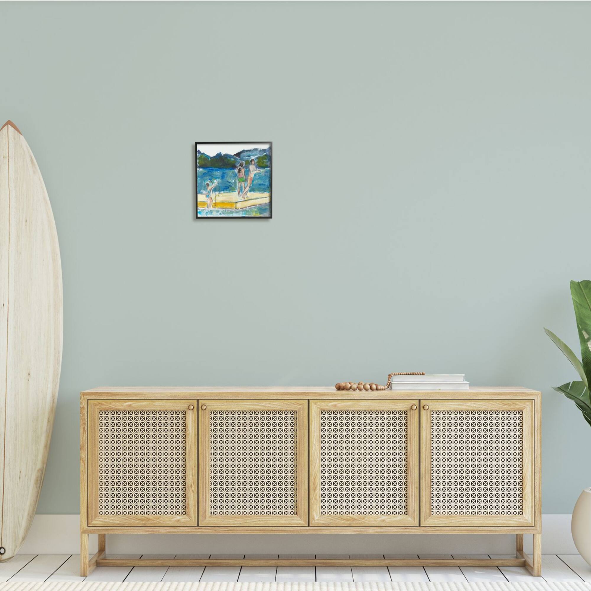 Stupell Industries Kids on Swimming Dock Abstract Contemporary Lake Scene Framed Wall Art